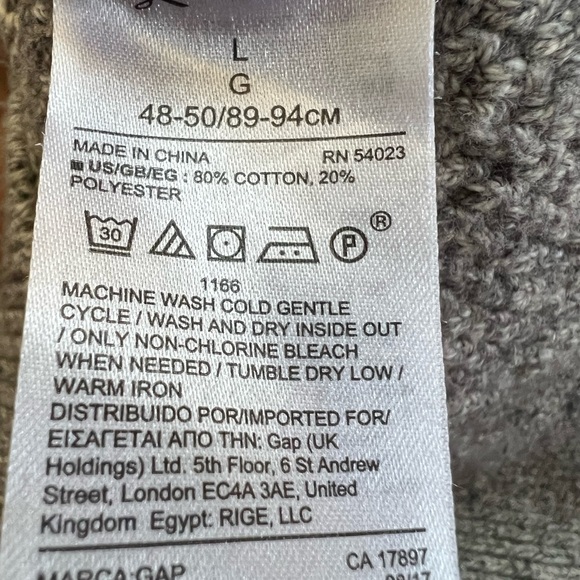 GAP Fisherman Cable Knit Sweater L Coastal Grandpa Style Cream Gray Unisex - Picture 4 of 4